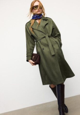 Lång trenchcoat i imitationsmocka