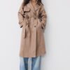 Lång trenchcoat i imitationsmocka