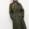 Lång trenchcoat i imitationsmocka