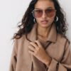 Lång trenchcoat i imitationsmocka