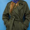 Lång trenchcoat i imitationsmocka