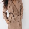 Lång trenchcoat i imitationsmocka