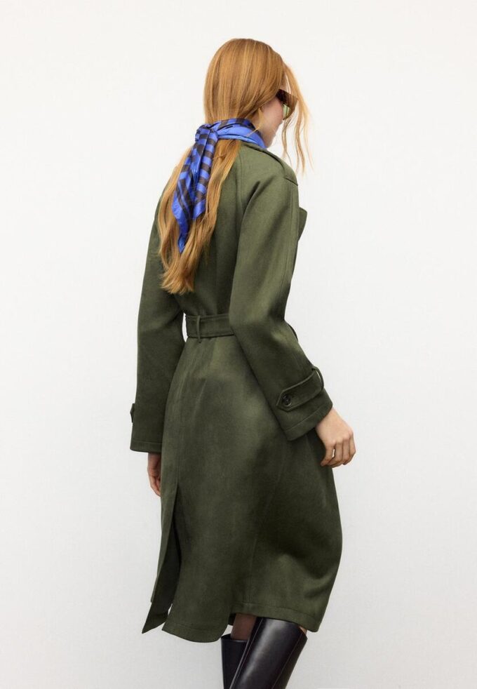 Lång trenchcoat i imitationsmocka