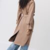 Lång trenchcoat i imitationsmocka