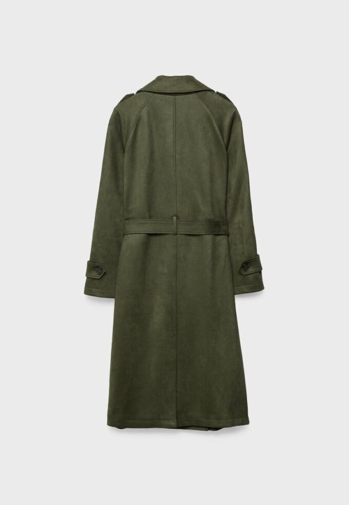 Lång trenchcoat i imitationsmocka