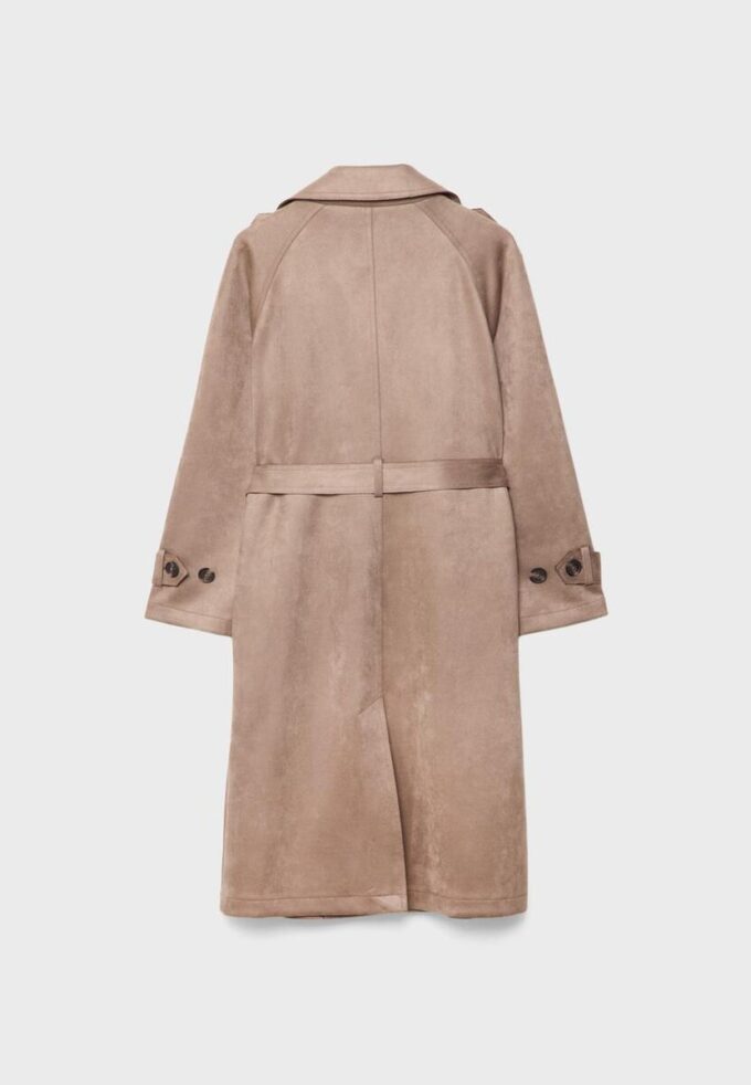 Lång trenchcoat i imitationsmocka