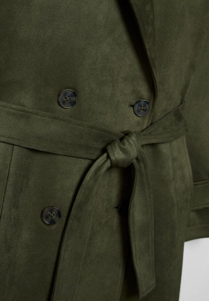Lång trenchcoat i imitationsmocka