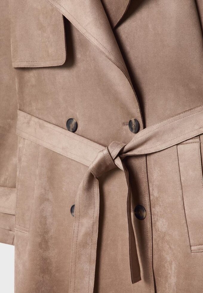 Lång trenchcoat i imitationsmocka