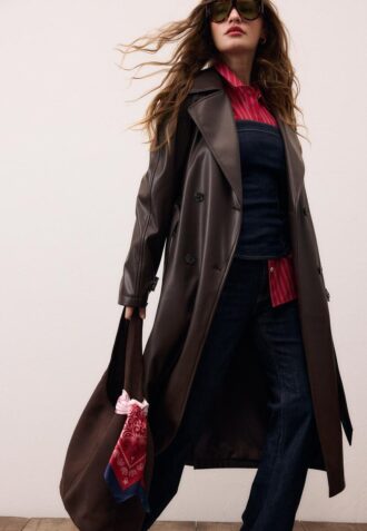Lång trenchcoat i imitationsskinn