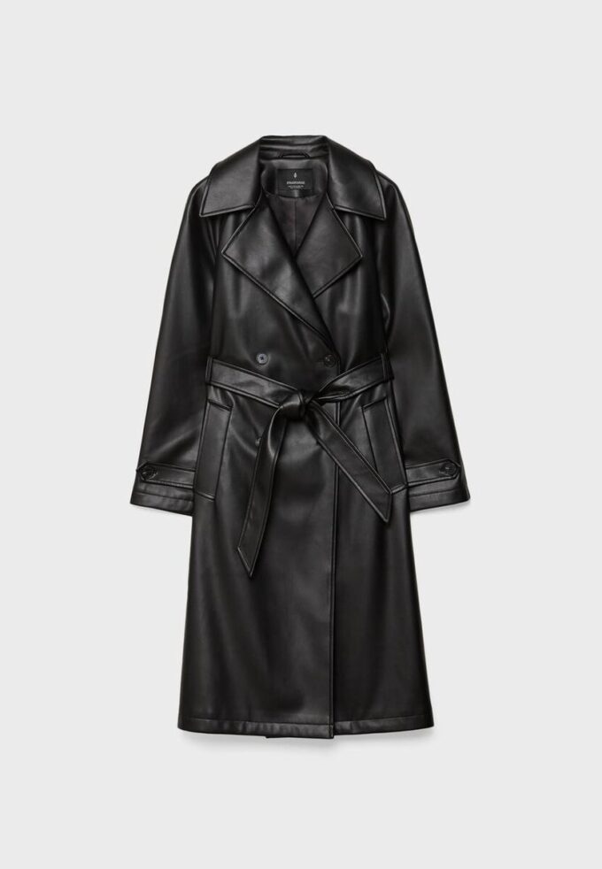Lång trenchcoat i imitationsskinn