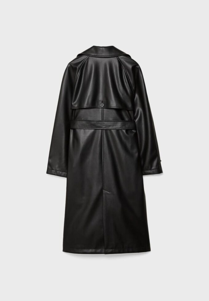 Lång trenchcoat i imitationsskinn