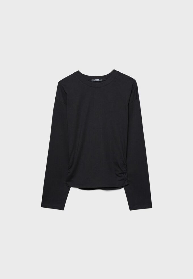Långärmad T-shirt med rynkad midja