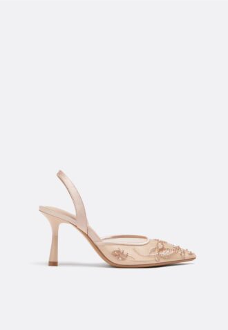 Mesh-skor med strass och klack