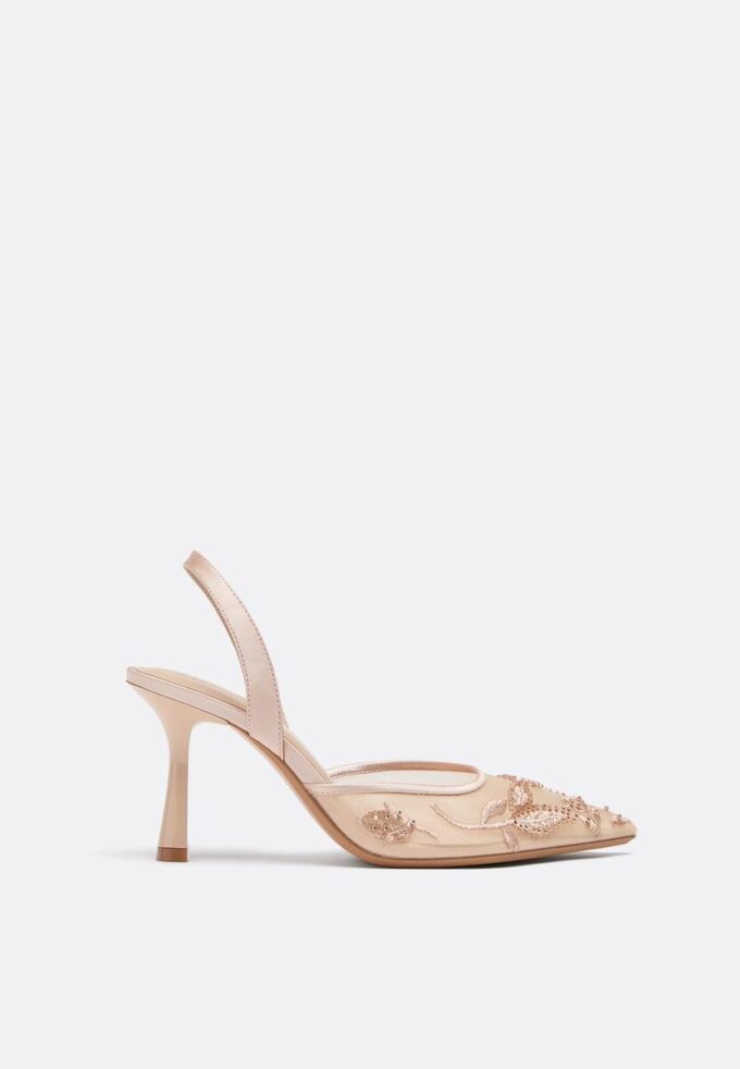 Mesh-skor med strass och klack