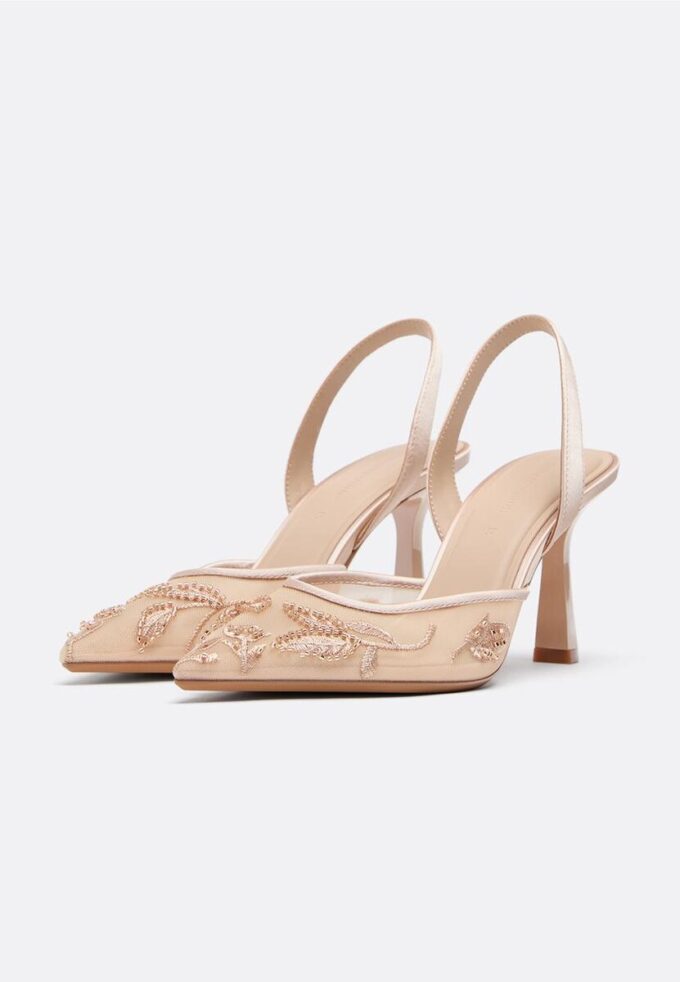 Mesh-skor med strass och klack