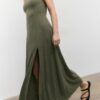 Midiklänning med korsrygg i linne-look Midiklänning med korsrygg i linne-look