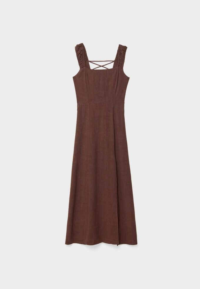 Midiklänning med korsrygg i linne-look Midiklänning med korsrygg i linne-look