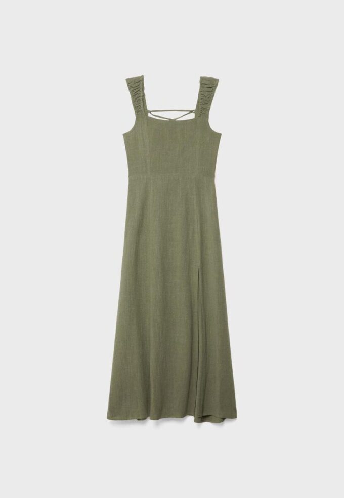 Midiklänning med korsrygg i linne-look Midiklänning med korsrygg i linne-look