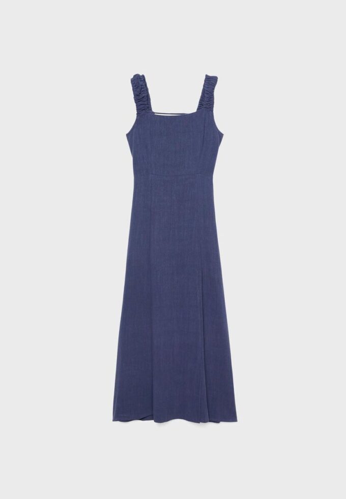 Midiklänning med korsrygg i linne-look Midiklänning med korsrygg i linne-look