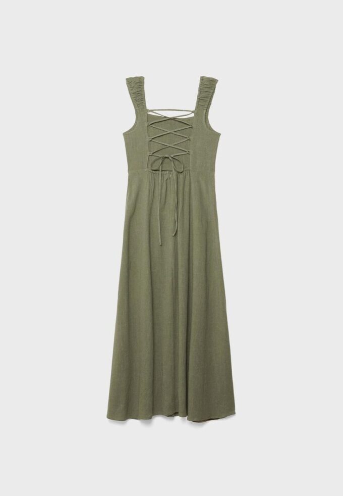Midiklänning med korsrygg i linne-look Midiklänning med korsrygg i linne-look