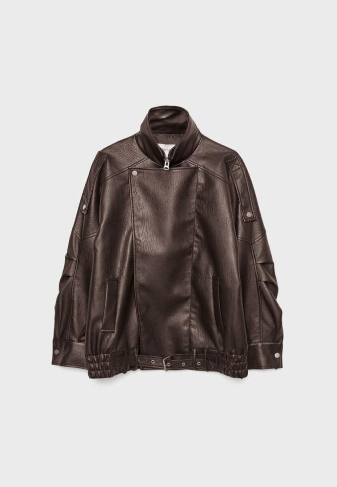 Oversize-jacka i imitationsskinn med revers