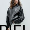 Oversize-jacka med flik i 100 % skinn Oversize-jacka med flik i 100 % skinn