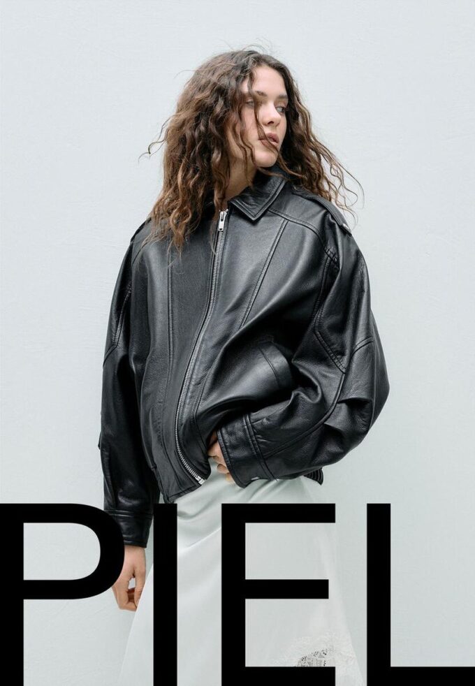 Oversize-jacka med flik i 100 % skinn Oversize-jacka med flik i 100 % skinn