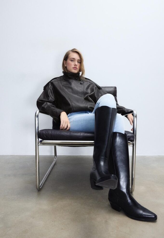 Oversize-jacka med flik i 100 % skinn Oversize-jacka med flik i 100 % skinn