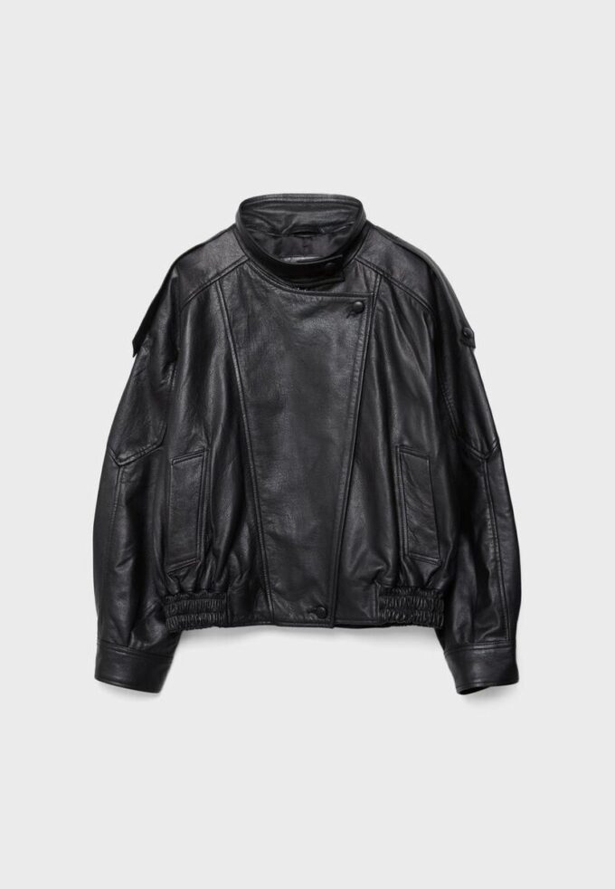 Oversize-jacka med flik i 100 % skinn Oversize-jacka med flik i 100 % skinn