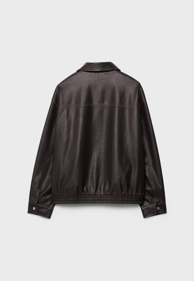 Oversize-jacka med tvättad skinnlook