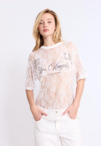 Oversize-T-shirt i spets med grafiskt mönster