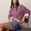 Oversize-T-shirt med långa ärmar och ränder