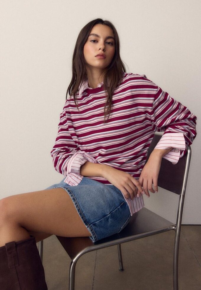 Oversize-T-shirt med långa ärmar och ränder
