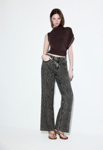 Raka jeans med Wide Leg och leopardmönster