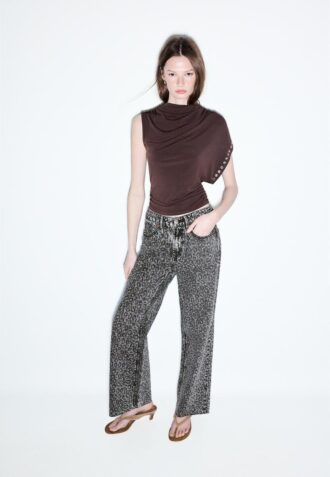 Raka jeans med Wide Leg och leopardmönster