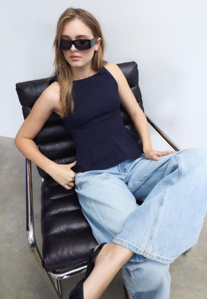 Randig ärmlös peplum-top Randig ärmlös peplum-top