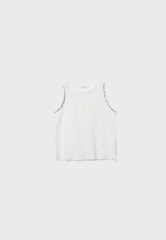 Ärmlös T-shirt med broderade nitar