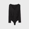 Rynkad bodysuit i polyamid med V-ringning