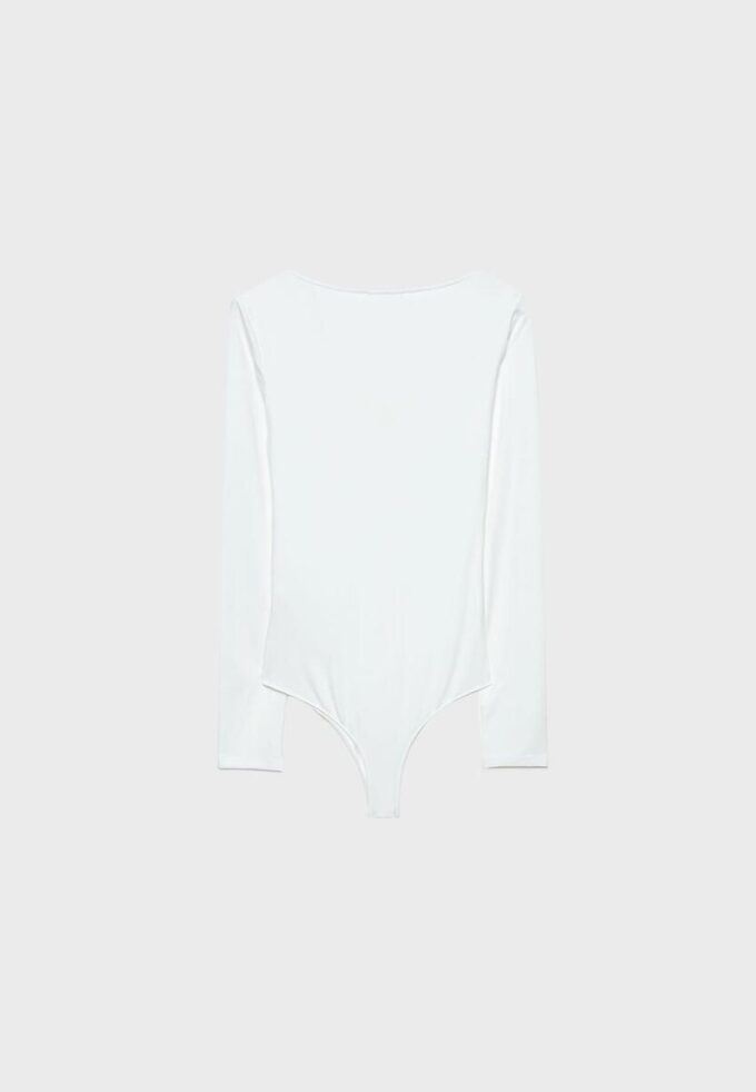Rynkad bodysuit i polyamid med V-ringning Rynkad bodysuit i polyamid med V-ringning