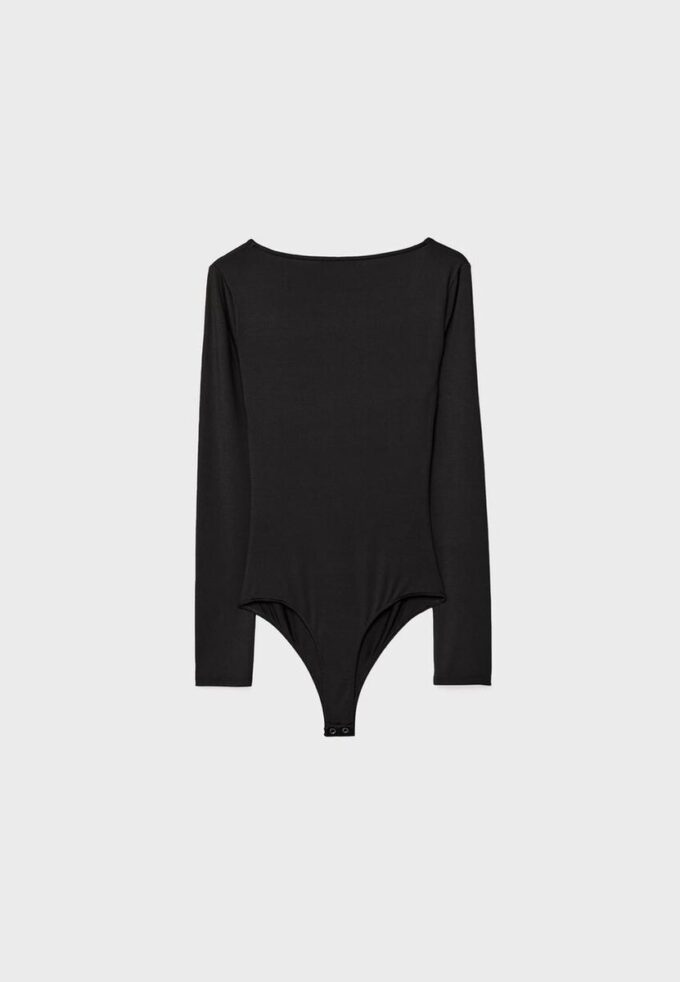 Rynkad bodysuit i polyamid med V-ringning