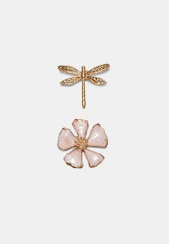 Set med 2 broscher med trollslända och blomma