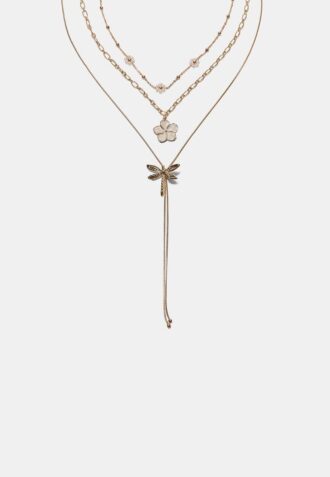 Set med 3 halsband med blommor och sländor