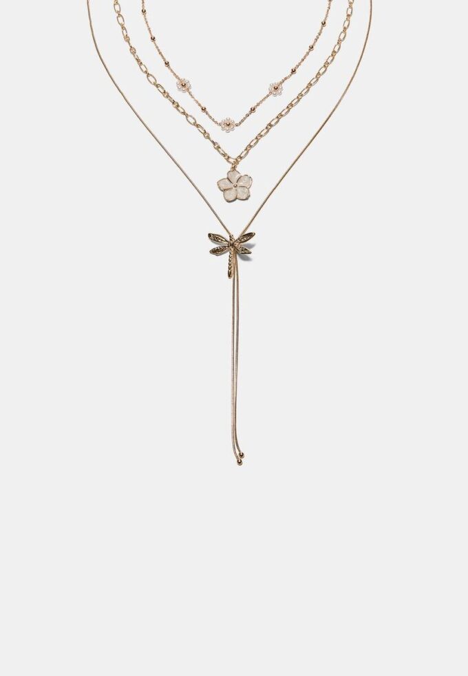 Set med 3 halsband med blommor och sländor