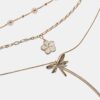 Set med 3 halsband med blommor och sländor