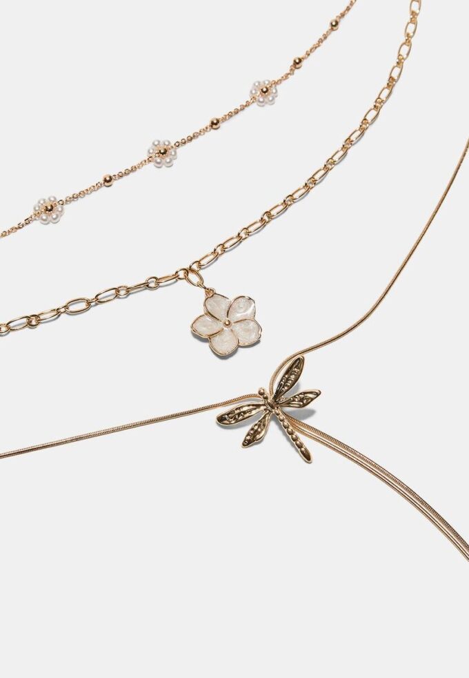 Set med 3 halsband med blommor och sländor