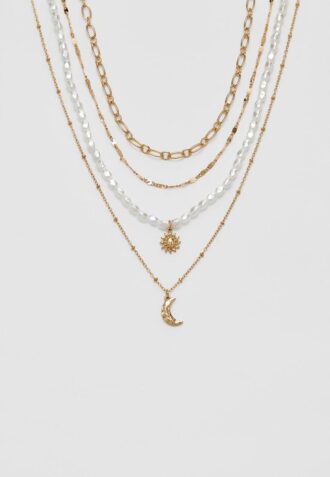 Set med 4 måne- och solhalsband