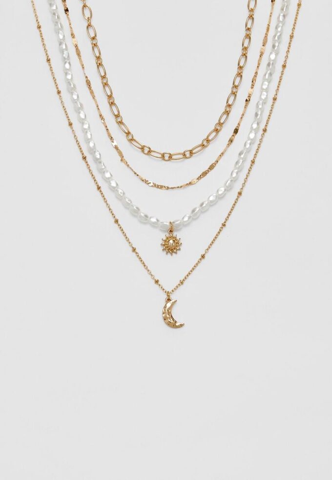 Set med 4 måne- och solhalsband