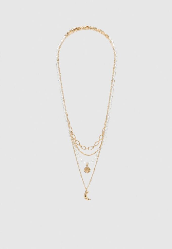 Set med 4 måne- och solhalsband