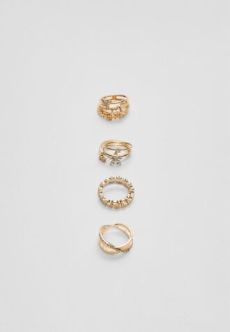 Set med 9 ringar med fjärilar och strass