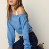 Sweatshirt med båthals och strassvingar Sweatshirt med båthals och strassvingar